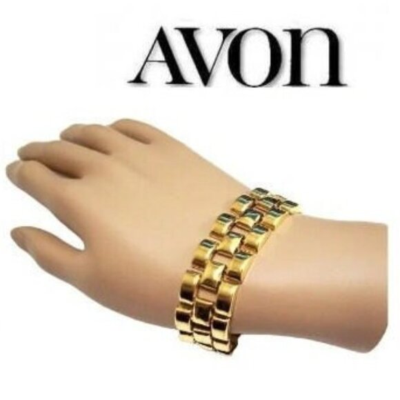 Avon Basketweave Box Chain Link Bracelet Gold Tone - Picture 5 of 6